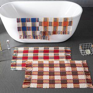 24"x35" Woven Plaid Hand Knotted Tassel Boho Small Area Rug, 6 Colors